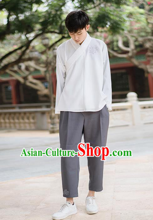 Traditional Chinese Ancient Male Costume, Elegant Hanfu Clothing Chinese Ancient Swordsman Blouse for Men