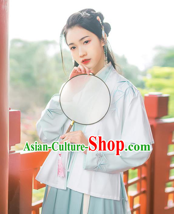 Traditional Chinese Ming Dynasty Young Lady Costume, Elegant Hanfu Clothing Embroidered Bamboo leaves Cardigan Blouse and Green Skirts, Chinese Ancient Princess Dress for Women