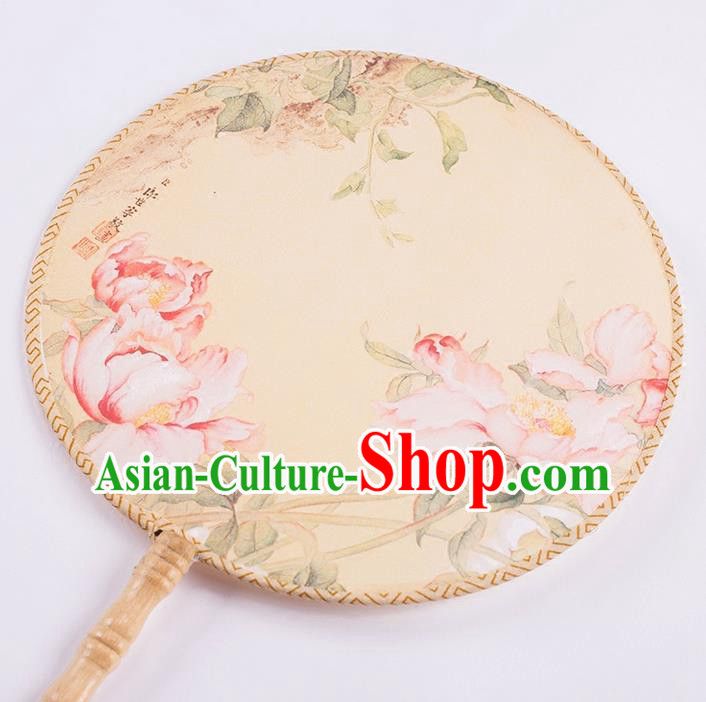 Traditional Chinese Ancient Hanfu Printing Peony Round Fans for Women