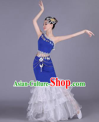 Traditional Chinese Dai Nationality Peacock Dance Costume, Folk Dance Ethnic Pavane Clothing, Chinese Minority Nationality Dance Fishtail Dress for Women