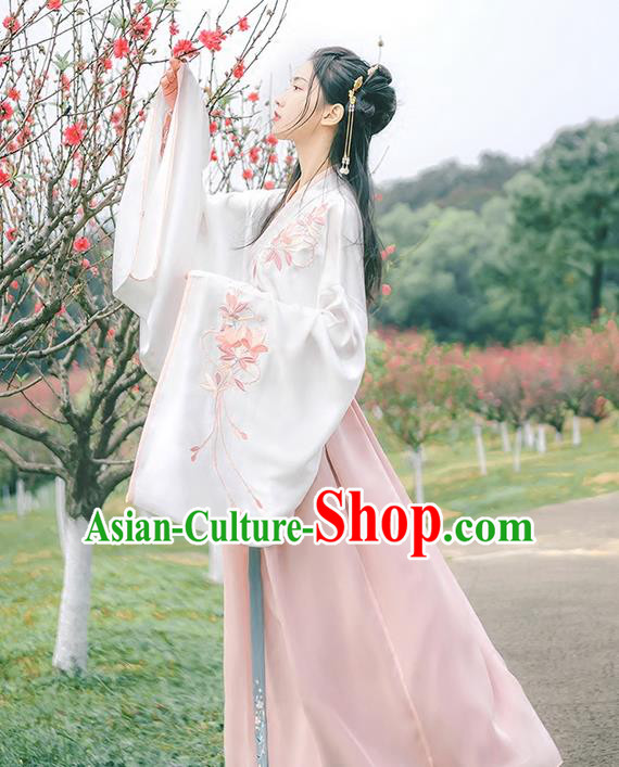 Traditional Chinese Han Dynasty Imperial Princess Costume, Elegant Hanfu Clothing Blouse and Skirts, Chinese Ancient Young Lady Embroidered Dress for Women