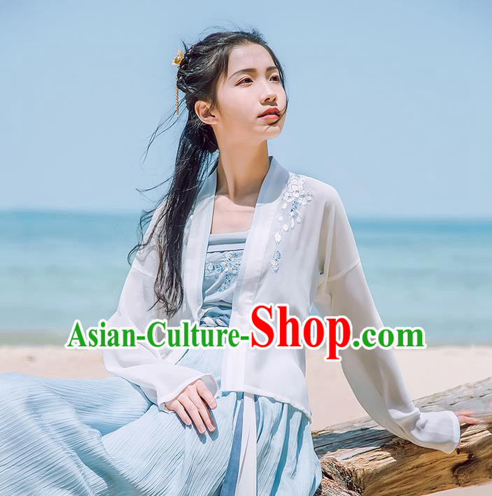 Traditional Chinese Tang Dynasty Imperial Princess Embroidery Costume, Elegant Hanfu Clothing Blouse and Skirts Suspenders Complete Set, Chinese Ancient Young Lady Dress for Women