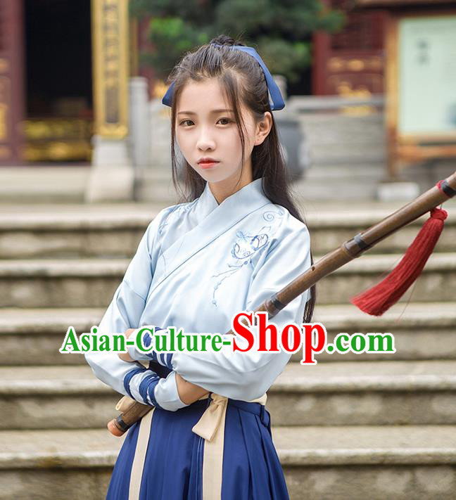 Traditional Chinese Han Dynasty Young Lady Embroidery Costume, Elegant Hanfu Clothing Chinese Ancient Swordsman Dress for Women