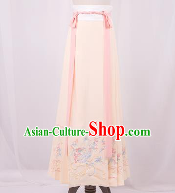 Traditional Chinese Ming Dynasty Young Lady Costume, Elegant Hanfu Clothing Embroidered Pink Horse-face Skirt, Chinese Ancient Princess Clothing for Women