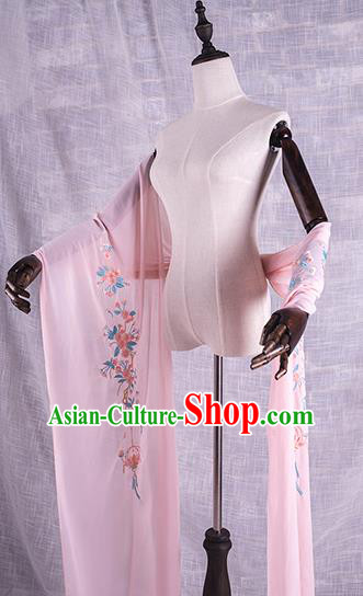 Traditional Chinese Tang Dynasty Palace Princess Embroidered Flowers Hanfu Pink Wide Wearing Silks for Women