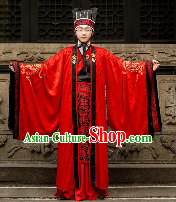 Traditional Chinese Han Dynasty Minister Costume, Elegant Hanfu Clothing Wedding Bridegroom Robes Chinese Ancient Gwanbok for Men