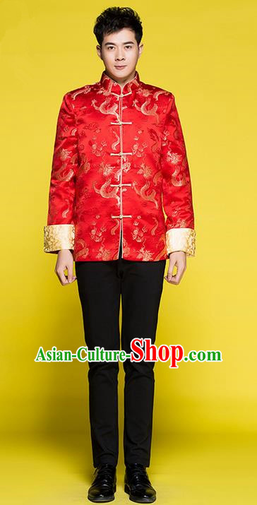 Traditional Chinese Wedding Costume Tang Suits Wedding Red Clothing, Ancient Chinese Bridegroom Embroidered Chinese Tunic Suit for Men