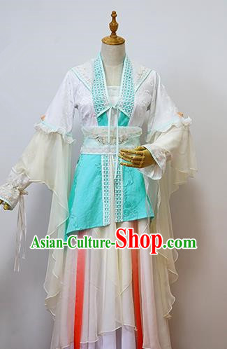 Traditional Chinese Tang Dynasty Young Lady Costume, Elegant Hanfu Cosplay Peri Clothing Ancient Chinese Princess Green Dress for Women