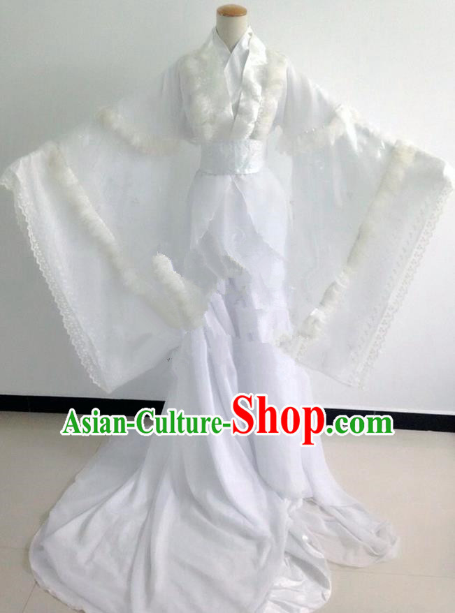 Traditional Chinese Cosplay Young Lady Costume, Chinese Ancient Hanfu Han Dynasty Princess White Dress Clothing for Women