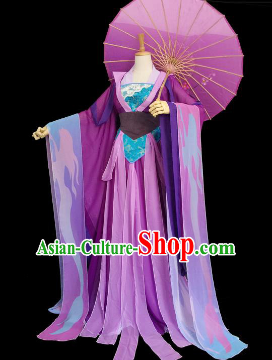 Traditional Chinese Cosplay Imperial Consort Costume, Chinese Ancient Hanfu Tang Dynasty Princess Purple Dress Clothing for Women