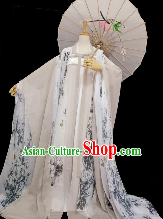 Traditional Chinese Tang Dynasty Imperial Princess Costume, Elegant Hanfu Clothing Blouse and Skirts, Chinese Ancient Young Lady Printing Magnolia Dress for Women