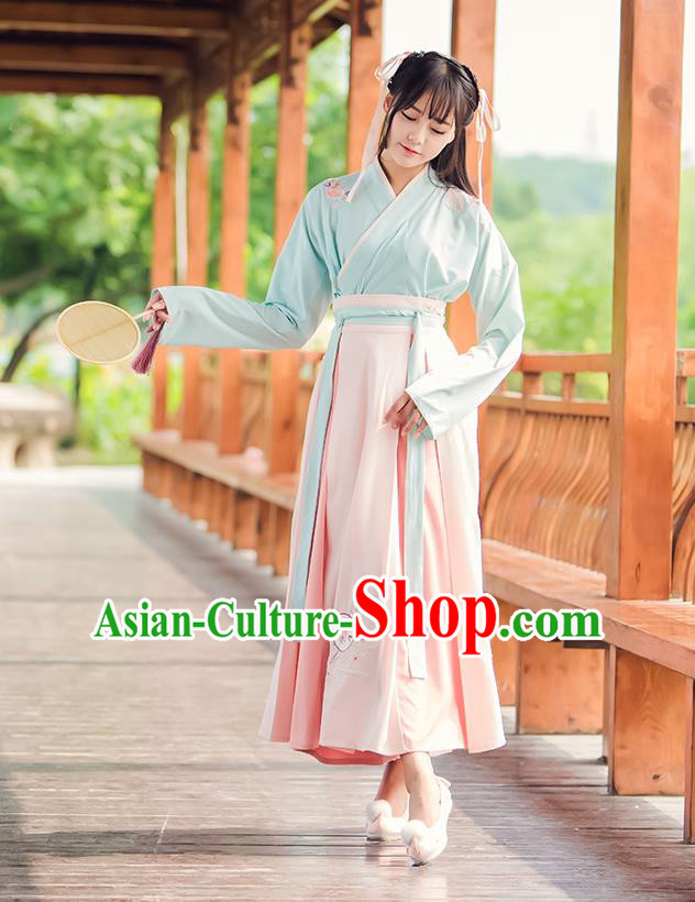 Traditional Chinese Han Dynasty Young Lady Costume, Elegant Hanfu Clothing Embroidered Blouse and Skirt, Chinese Ancient Imperial Princess Dress for Women