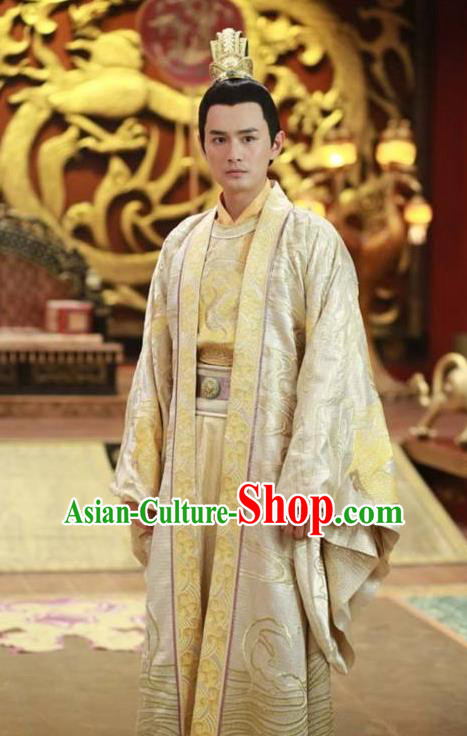 Traditional Ancient Chinese Imperial Emperor Costume and Headwear Complete Set, Elegant Chinese Tang Dynasty King Embroidered Dragon Robe for Men