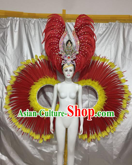 Top Grade Compere Professional Performance Catwalks Costume, Traditional Brazilian Samba Dance Rio Carnival Feather Props Modern Dance Fancywork Clothing for Women