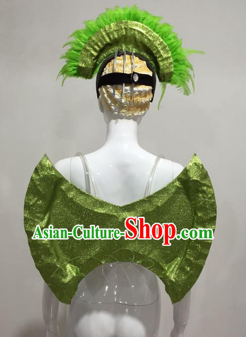 Top Grade Compere Professional Performance Catwalks Props, Traditional Brazilian Rio Carnival Samba Opening Dance Green Backboard for Women