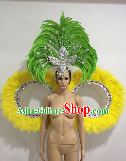 Top Grade Professional Performance Catwalks Feather Dance Feather Backboard and Giant Headpiece, Stage Show Brazil Carnival Props Accessories Decorations for Women