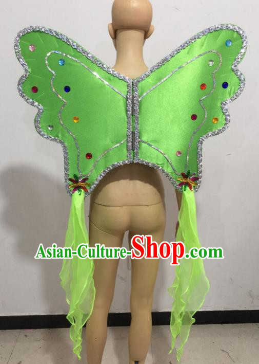 Top Grade Professional Stage Show Catwalks Halloween Green Butterfly Wings, Brazilian Rio Carnival Samba Opening Dance Custom-made Customized Backboard Accessories Props for Women