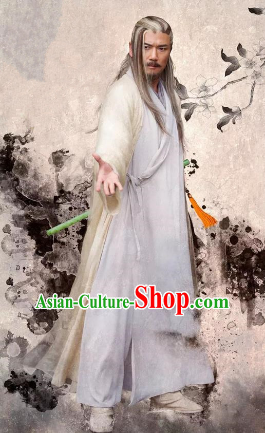 Traditional Ancient Chinese Old Hero Costume, The Legend of the Condor Heroes Chinese Song Dynasty Pharmacist Huang Swordsman Clothing for Men
