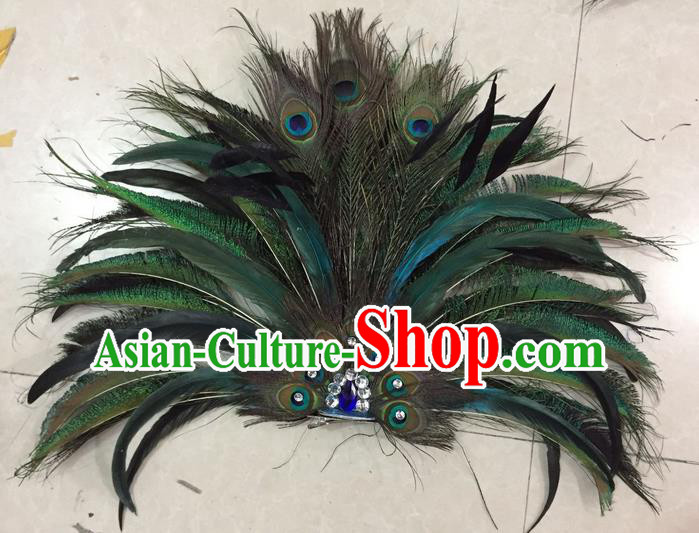 Top Grade Stage Show Catwalks Crafts, Brazilian Rio Carnival Samba Opening Dance Modern Fancywork Peacock Feather Fans