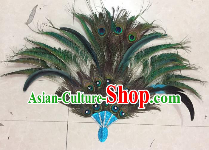 Top Grade Stage Show Catwalks Crafts Dance Fan, Brazilian Rio Carnival Samba Opening Dance Modern Fancywork Peacock Feather Fans