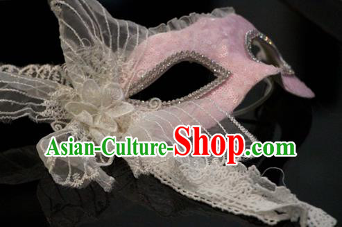 Top Grade Chinese Theatrical Headdress Traditional Ornamental Princess Mask, Brazilian Carnival Halloween Occasions Handmade Miami Pink Mask for Women