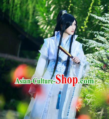 Traditional Ancient Chinese Nobility Childe Blue Costume, Chinese Han Dynasty Noble Prince Robes Hanfu Clothing for Men