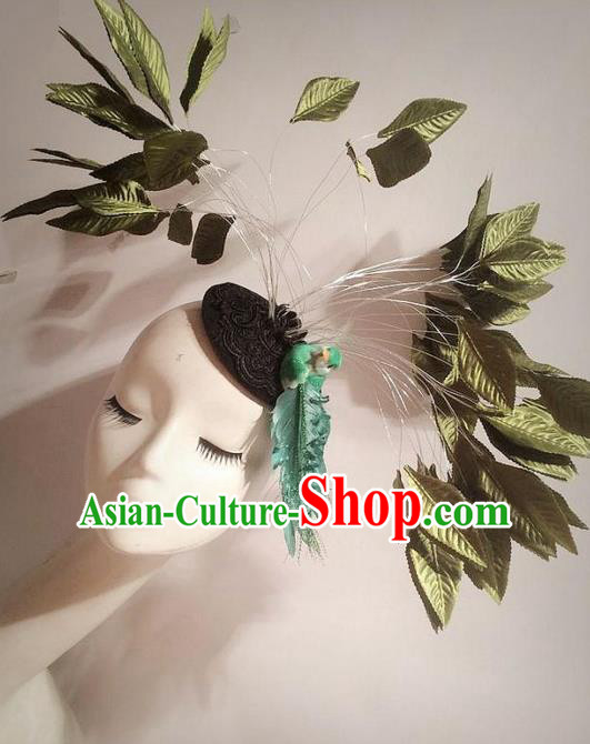 Top Grade Chinese Theatrical Traditional Ornamental Leaf Hair Clasp, Brazilian Carnival Halloween Occasions Handmade Headwear Top Hat for Women
