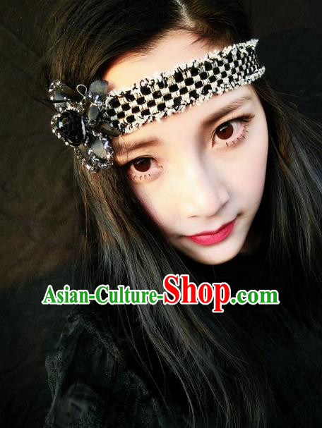 Top Grade Chinese Theatrical Traditional Ornamental Black Hair Clasp, Brazilian Carnival Halloween Occasions Handmade Bride Vintage Headband for Women