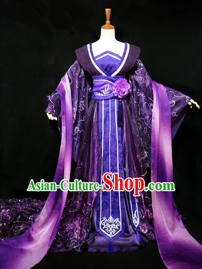 Traditional Ancient Chinese Young Lady Princess Purple Dance Costume, Chinese Tang Dynasty Imperial Consort Fairy Dress Hanfu Clothing for Women