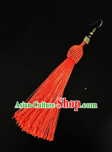 Top Grade Chinese Theatrical Headdress Ornamental Masquerade Earrings, Brazilian Carnival Halloween Occasions Handmade Miami Debutante Red Tassel Eardrop for Women