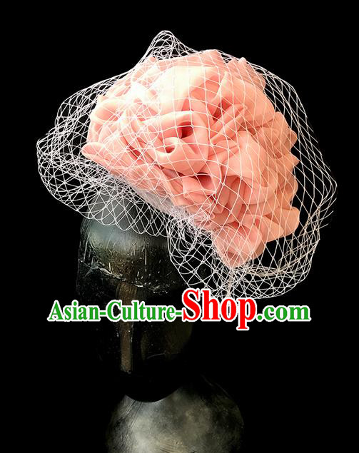 Top Grade Chinese Theatrical Headdress Ornamental Silk Flower Hair Accessories, Brazilian Carnival Halloween Occasions Handmade Miami Veil Headwear for Women