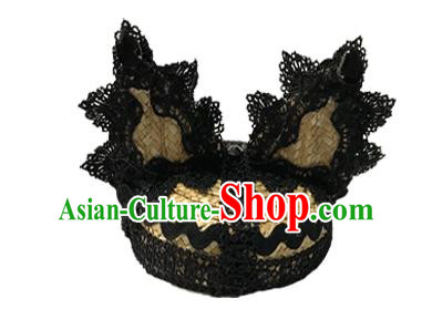 Top Grade Asian Headpiece Headdress Ornamental Cat Ears Hair Accessories, Brazilian Carnival Halloween Occasions Handmade Miami Black Lace Hat for Women