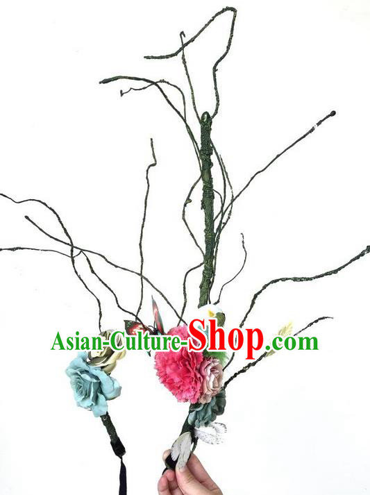 Top Grade Asian Headpiece Headdress Ornamental Branch Hair Accessories, Brazilian Carnival Halloween Occasions Handmade Miami Flowers Headwear for Women