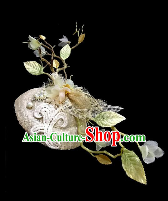 Top Grade Deluxe Catwalks Headdress White Branch Top Hat, Halloween Brazilian Carnival Occasions Model Show Handmade Bride Flowers Headwear for Women