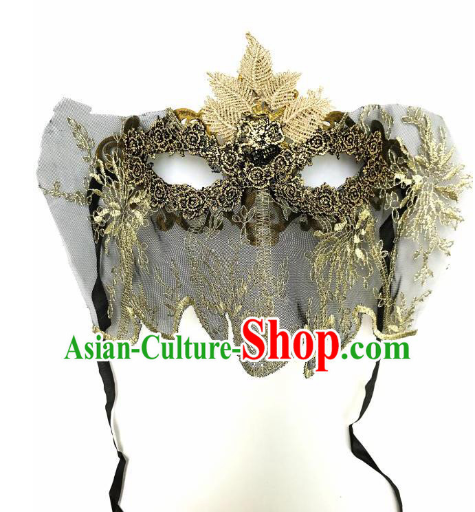 Top Grade Asian Headpiece Headdress Ornamental Cosplay Embroidery Mask, Brazilian Carnival Halloween Occasions Handmade Miami Vintage Golden Mask for Women