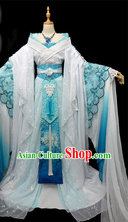 Traditional Ancient Chinese Imperial Concubine Fairy Costume, Chinese Tang Dynasty Princess Blue Dress Hanfu Embroidered Clothing for Women