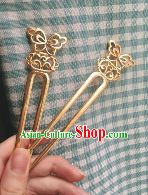 Asian Chinese Traditional Headdress Brass Hairpins, China Ancient Handmade Bride Hanfu Step Shake Hair Stick Headwear for Women