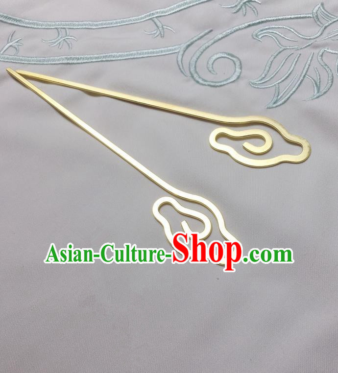 Asian Chinese Traditional Headdress Brass Lucky Clouds Hairpins, China Ancient Handmade Bride Hanfu Step Shake Hair Stick Headwear for Women