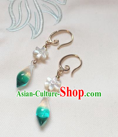 Asian Chinese Traditional Headdress Green Crystal Tassel Earrings, China Ancient Handmade Bride Hanfu Eardrop for Women