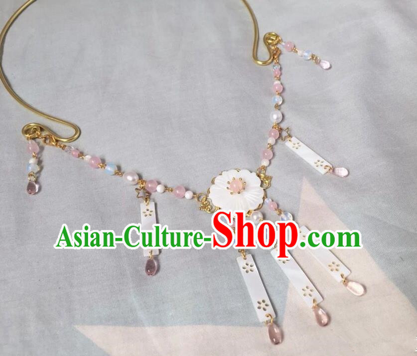 Asian Chinese Traditional Headdress Pink Tassel Necklace, China Ancient Handmade Bride Hanfu Collar Necklet for Women