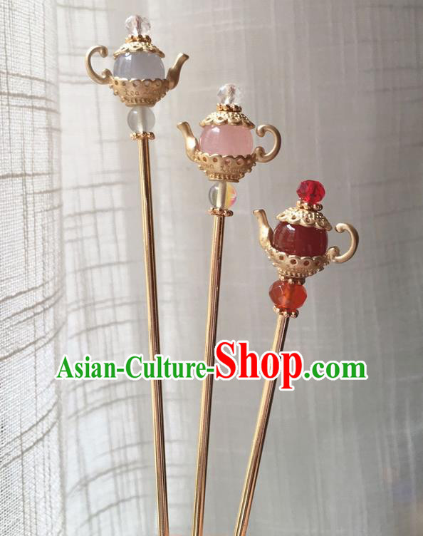 Asian Chinese Traditional Headdress Kettle Hair Accessories Hairpins, China Ancient Handmade Bride Hanfu Step Shake Headwear for Women