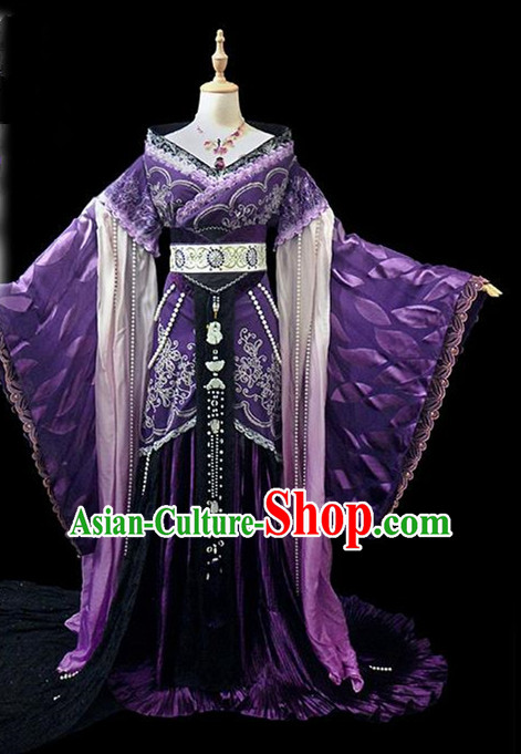 Traditional Ancient Chinese Female Embroidered Costume, Chinese Tang Dynasty Princess Purple Dress Hanfu Clothing for Women