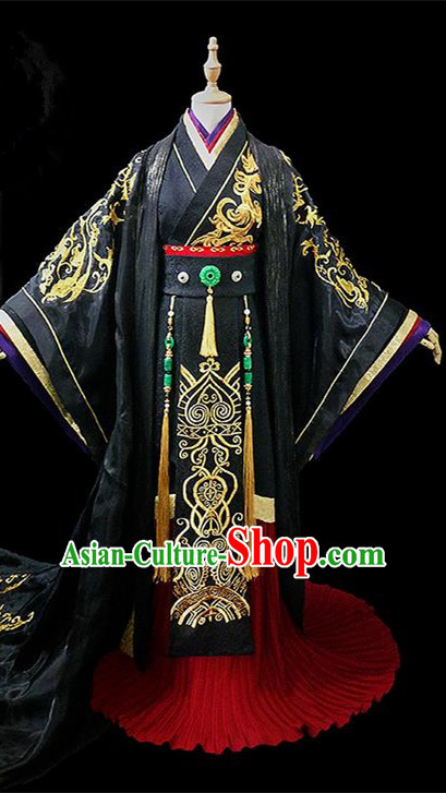 Traditional Ancient Chinese Nobility King Black Embroidered Costume Complete Set, Chinese Tang Dynasty Emperor Robes Hanfu Clothing for Men