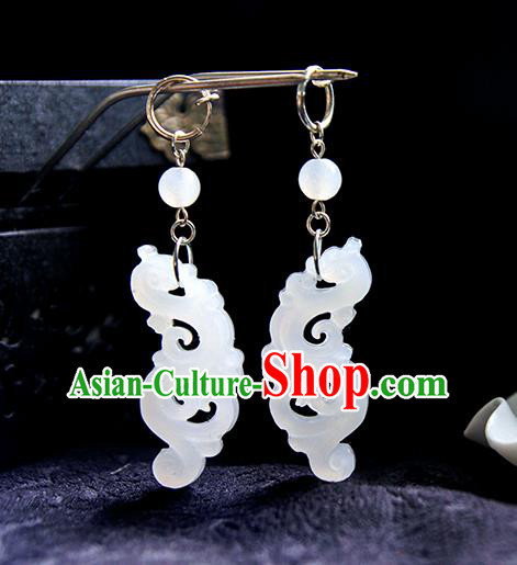 Top Grade Handmade Traditional China Jewelry Accessories Jade Earrings, Ancient Chinese Hanfu Tassel Eardrop for Women