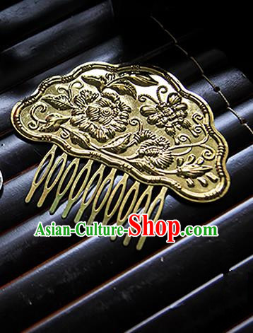 Top Grade Handmade Traditional China Hair Accessories Golden Hair Comb, Ancient Chinese Hanfu Hairpins for Women
