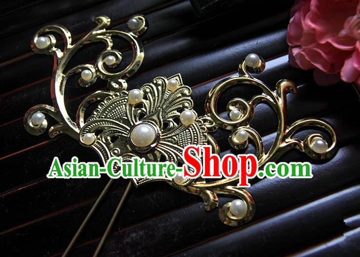 Top Grade Handmade Traditional China Hair Accessories Pteris Hair Stick, Ancient Chinese Hanfu Pearl Hairpins for Women