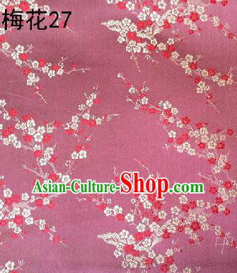 Asian Chinese Traditional Embroidery Plum Blossom Pink Silk Fabric, Top Grade Brocade Embroidered Tang Suit Hanfu Dress Fabric Cheongsam Material