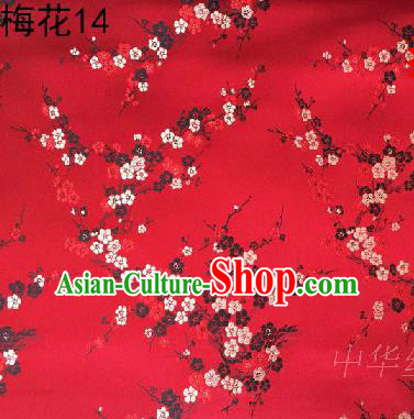 Asian Chinese Traditional Embroidery Plum Blossom Red Silk Fabric, Top Grade Brocade Embroidered Tang Suit Hanfu Dress Fabric Cheongsam Material