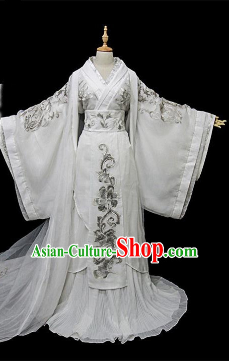 Traditional Ancient Chinese Female Embroidered Costume, Chinese Han Dynasty Imperial Fairy White Dress Hanfu Clothing for Women