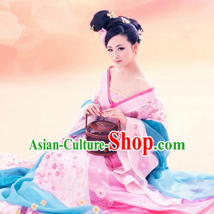 Traditional Asian Chinese Ancient Imperial Princess Costume, China Elegant Hanfu Clothing Tang Dynasty Palace Lady Fairy Dress Clothing for Women